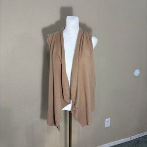 Barneys New York 100% Cashmere Light Tan Shrug Cardigan Waterfall Vest Sz S